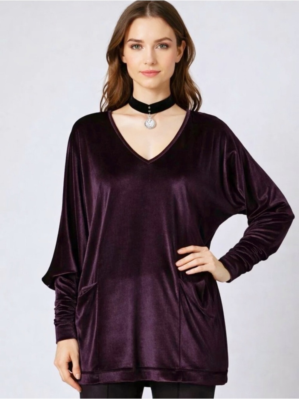 La Rok Purple Velvet Rocker Chic Drapey Oversized Y2K Tunic Top XS NWOT Rare